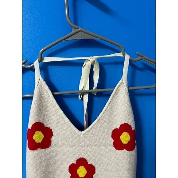 RSQ Floral Knit Halter Dress Women Small With Red/Yellow Daisy Pattern y2k boho - Picture 5 of 7